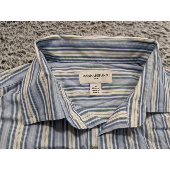 Banana Republic Shirt Men Medium Blue Stripe Classiccore Preppy Minimal Casual - Picture 2 of 7